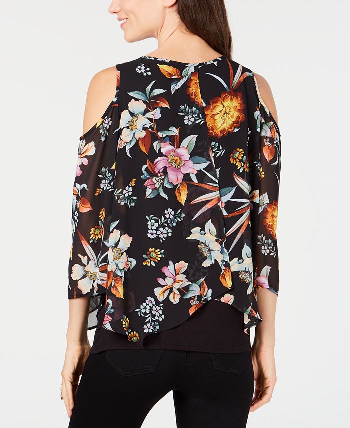 Thalia Sodi Printed Cold-Shoulder Necklace Top, Created for Macy's - Macy's