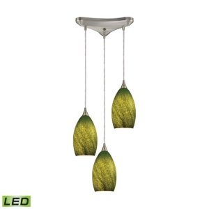 Earth 3 Light Pendant in Satin Nickel and Grass Green Glass