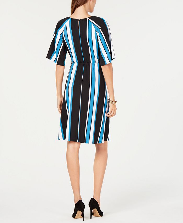 NY Collection Petite Striped Tie-Front Dress - Macy's