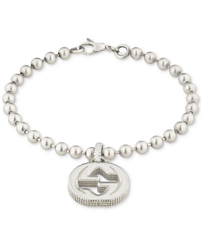 Gucci Women s Interlocking G Logo Beaded Charm Bracelet in Sterling Silver Macy s