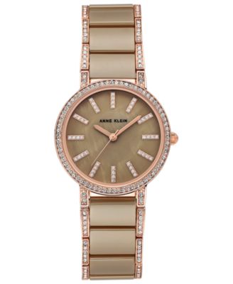 Anne Klein - Women's Khaki Ceramic and Rose Gold-Tone Bracelet Watch 34mm