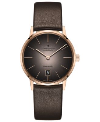 Hamilton - Men's Swiss Automatic Intra-Matic Automatic Brown Leather Strap Watch 38mm