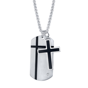 image of He Rocks Cross and Tag Pendant in Stainless Steel, 24