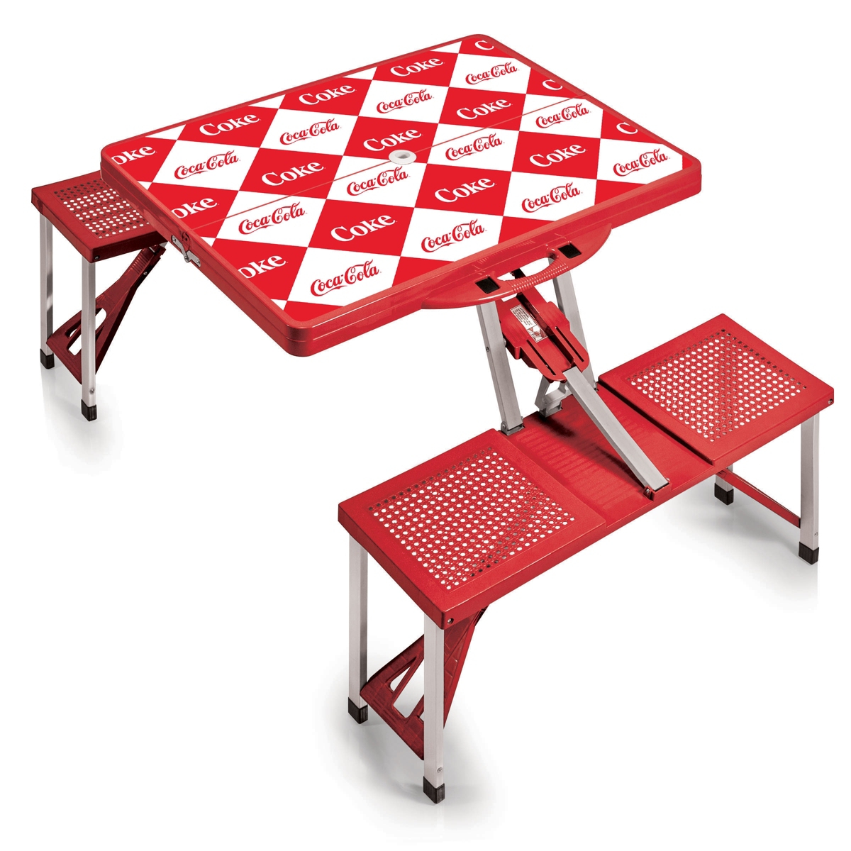 by Picnic Time Coca-Cola Checkered Picnic Table Portable Folding Table with Seats - Red