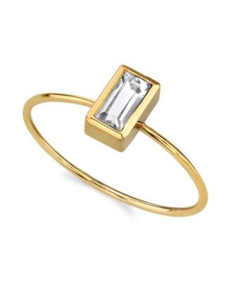 14K Gold-tone Rectangle Crystal Ring
