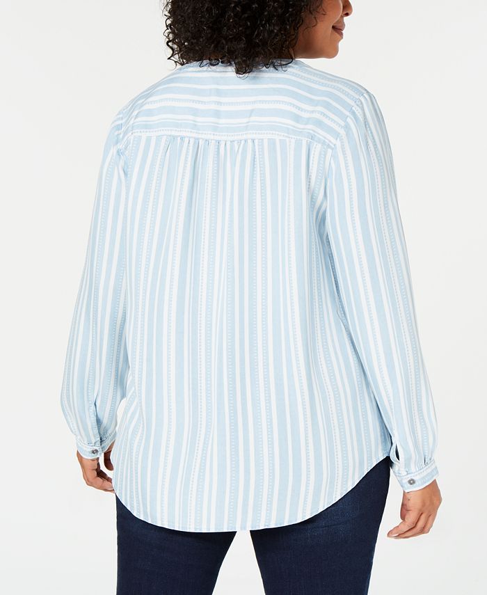 Style & Co Plus Size Split-Neck Striped Shirt, Created for Macy's ...
