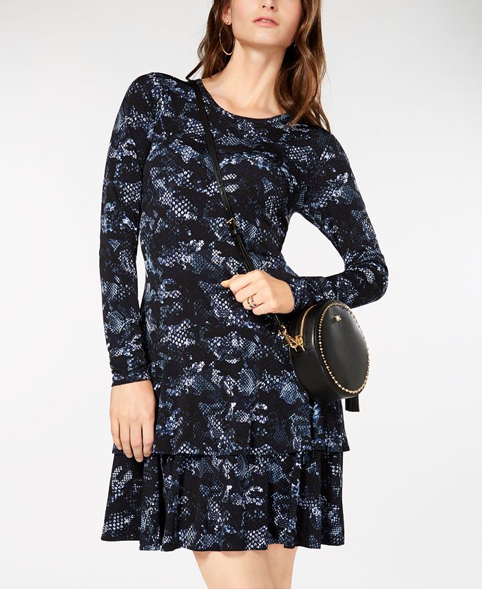 Michael Kors Snake Printed Long Sleeve Mini Dress Red