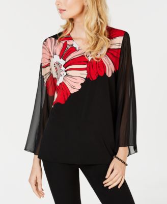 Alfani - Petite Pleated-Sleeve Swing Top