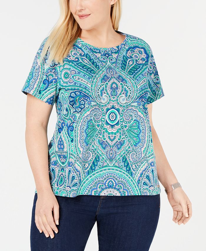 Tommy Hilfiger Plus Size Paisley-Print T-Shirt, Created for Macy's - Macy's