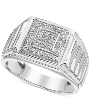 image of Men-s Diamond Square Cluster Ring (1/3 ct. t.w.) in 10k White Gold