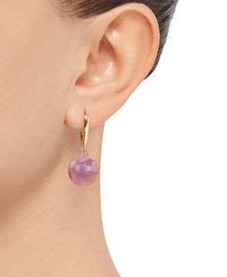 Cultured Pink Ming Pearl (11-14mm) Drop Earrings in 14k Gold