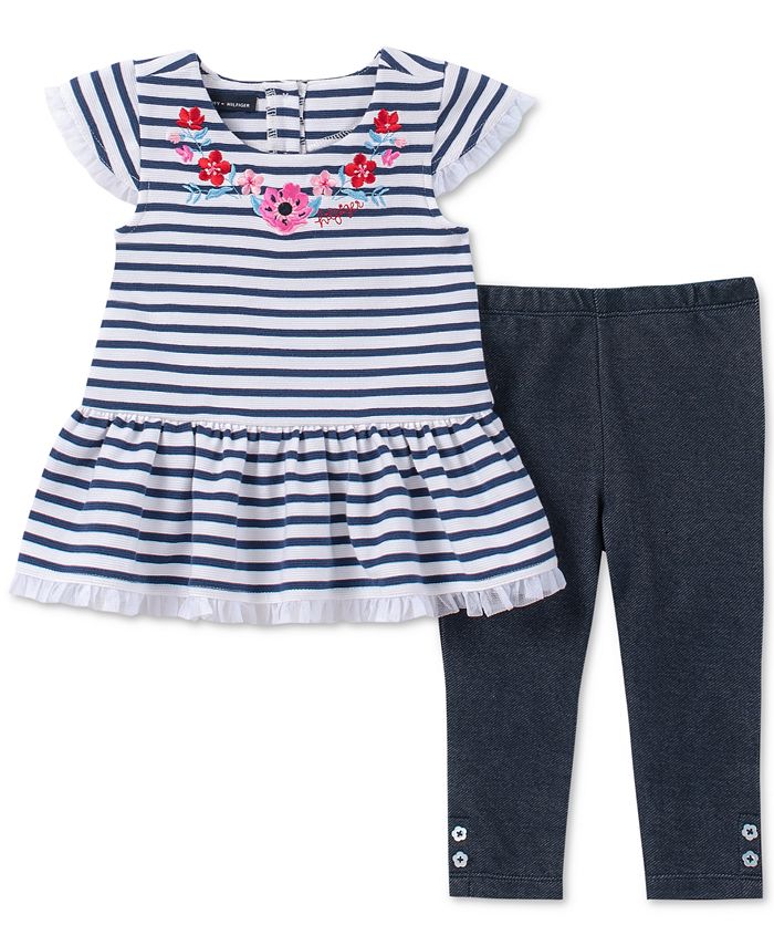 Tommy Hilfiger Baby Girls 2-Pc. Embroidered Tunic & Denim Leggings Set ...