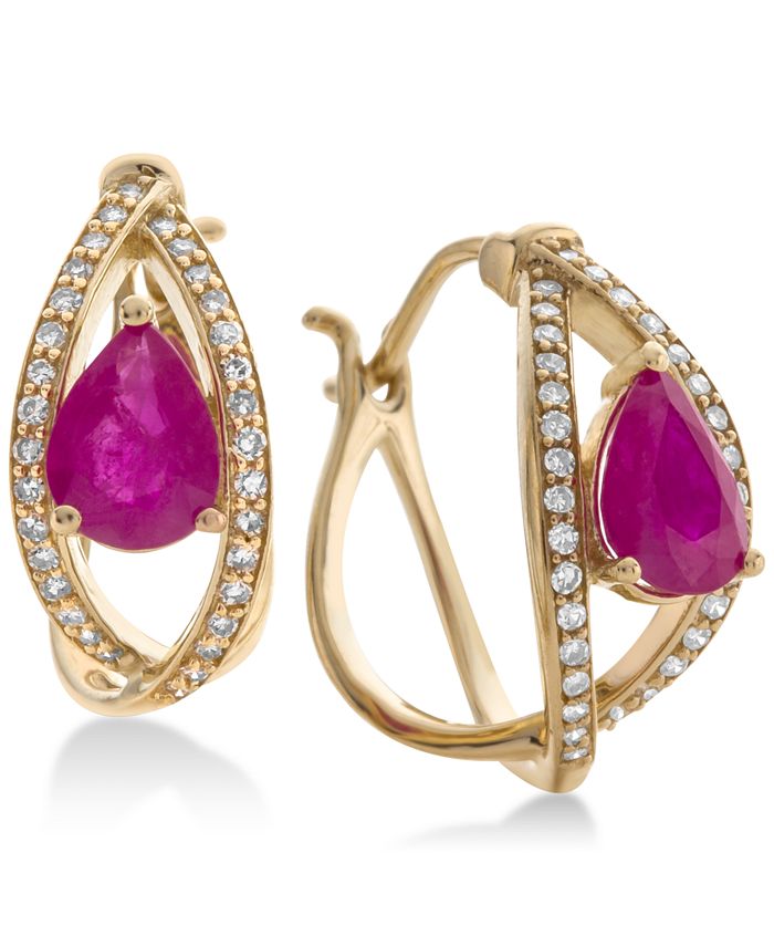 Macy's Ruby (1-3/8 ct. t.w.) & Diamond (1/4 ct. t.w.) Hoop Earrings in ...