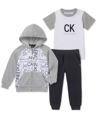 Calvin Klein - Little Boys 3-Pc. Full-Zip Hoodie, T-Shirt & Joggers Set