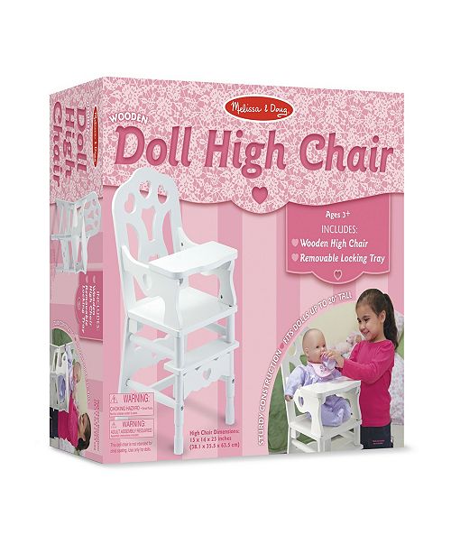 melissa & doug white wooden doll high chair with tray