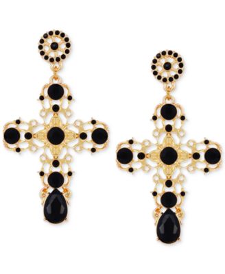 GUESS - Gold-Tone Crystal Large Cross Drop Earrings