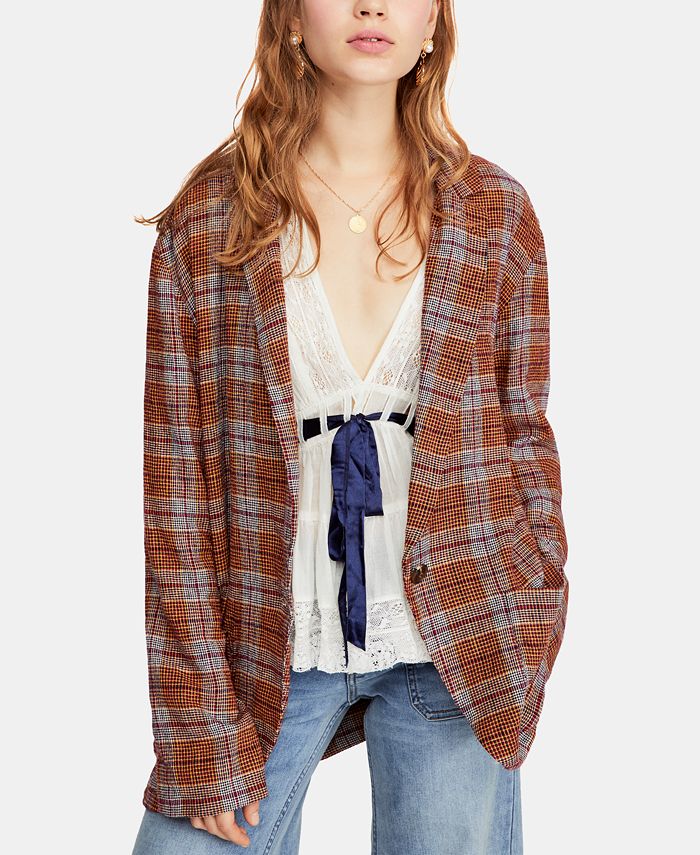 Free people plaid blazer hot sale