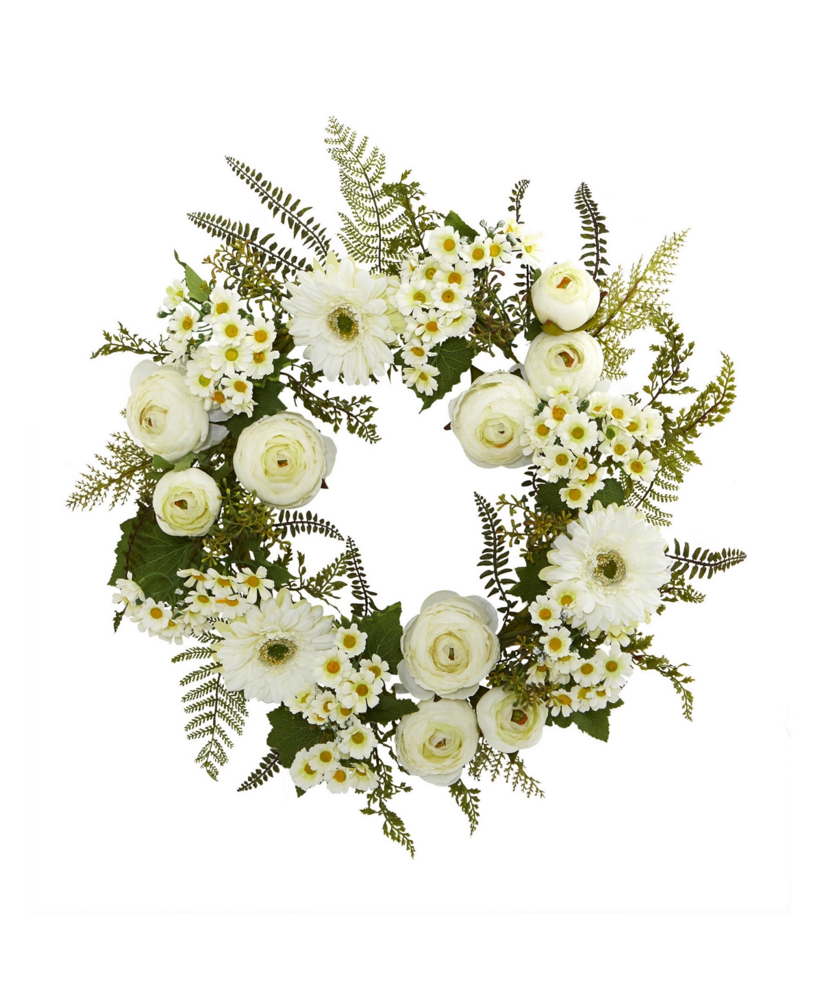 24" Mixed Daisies and Ranunculus Wreath - White