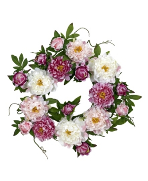 Nearly Natural 22" Peony Wreath In Pink
