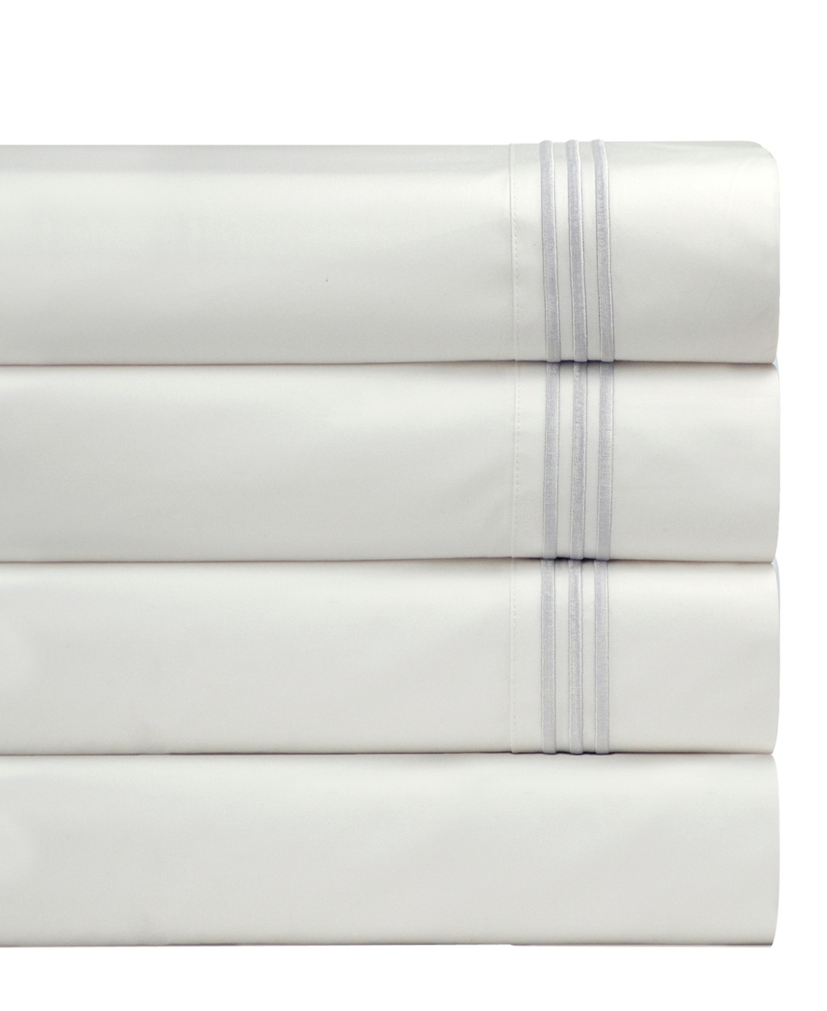 Pointehaven 300 Thread Count Embroidered Cotton Oversized Percale Sheet Set, Queen In White