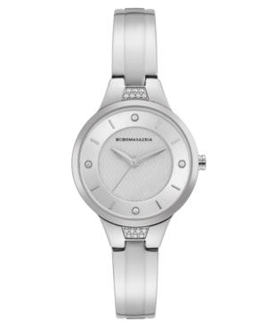 image of Bcbgmaxazria Ladies Silver Bangle Bracelet Watch with Silver Dial, 32mm