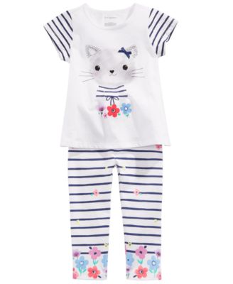 First Impressions Baby Girls Kitty-Print T-Shirt & Striped Leggings, Created for Macy's	