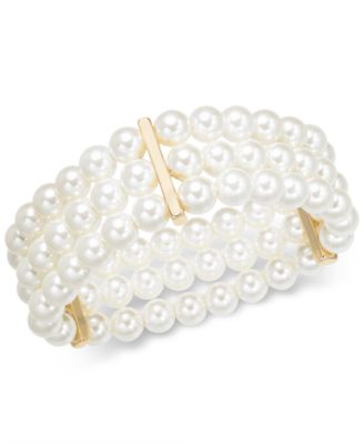 Charter Club Gold-Tone Imitation Pearl Triple-Row Stretch Bracelet ...