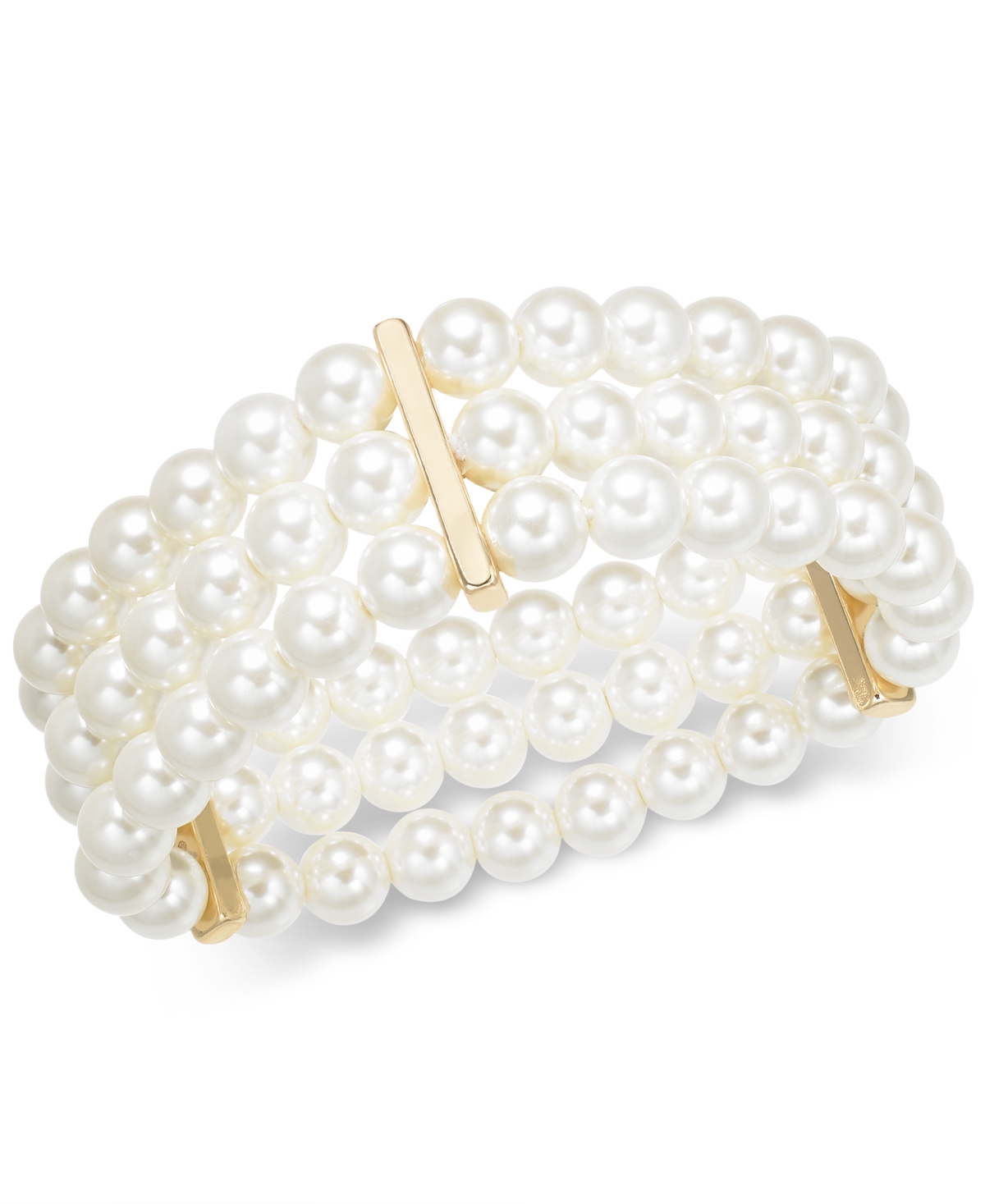 Gold-Tone Imitation Pearl Triple-Row Stretch Bracelet, Created for Macy's - Gold/White Pearl