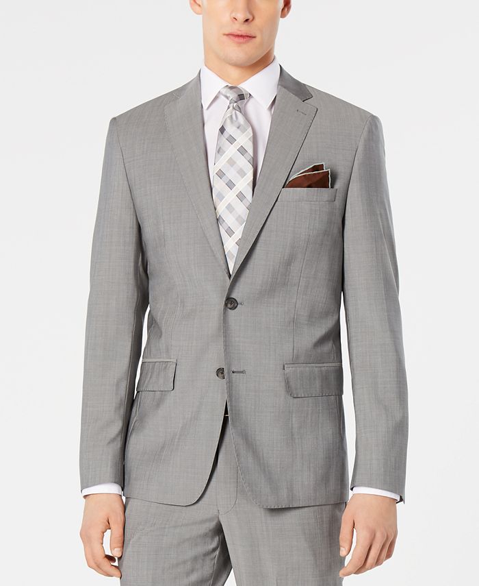 DKNY Men's Modern-Fit Stretch Light Gray Suit Jacket & Reviews - Suits ...