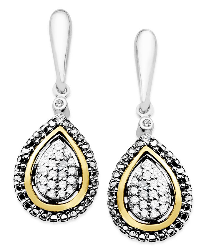 Macy's Diamond Teardrop Earrings in 14k Gold and Sterling Silver (1/8 ...