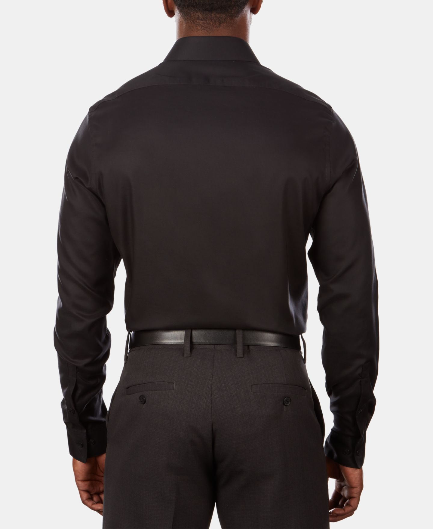 Мужская рубашка Calvin Klein Steel+ Slim-Fit Non-Iron Stretch Performance Dress Shirt, цвет: Угольно-чёрный — фото 2