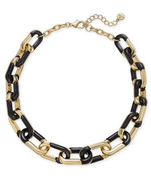 image of Alfani Gold-Tone & Black Acrylic Large Link Necklace, 20