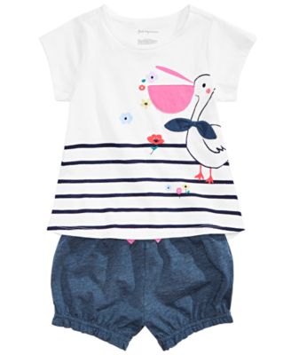 First Impressions Baby Girls Pelican-Print T-Shirt & Bubble Shorts, Created for Macy's