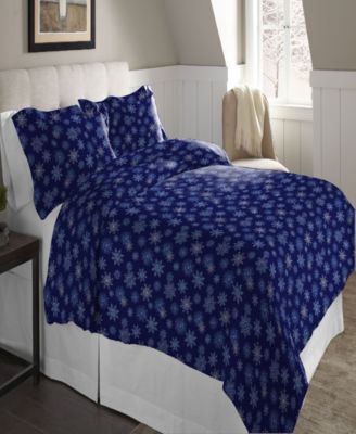 Pointehaven Snowflake Superior Weight Cotton Flannel Duvet Cover Set Bedding In Navy Snwfl