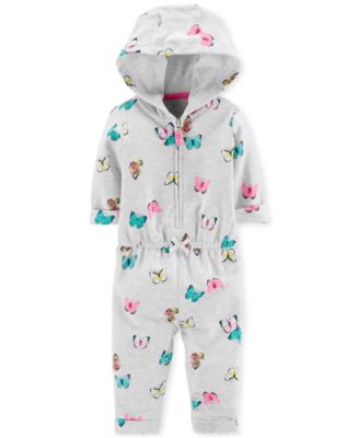 Carter's - Baby Girls Butterfly-Print Hooded Cotton Coverall