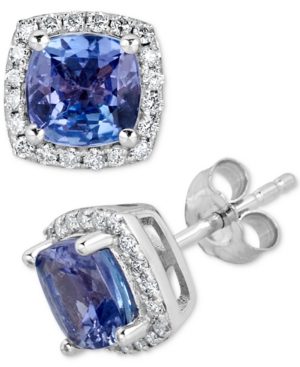 image of Tanzanite (2 ct. t.w.) & Diamond (1/5 ct. t.w.) Stud Earrings in 14k White Gold