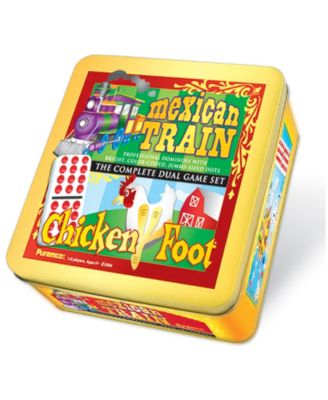 Mexican Train and Chickenfoot Dominoes - Complete Dual Game Set in a Tin