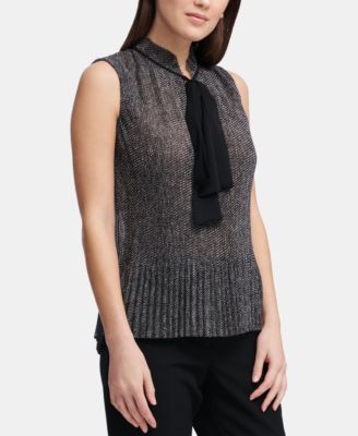 DKNY Pleated Tie-Neck Top 