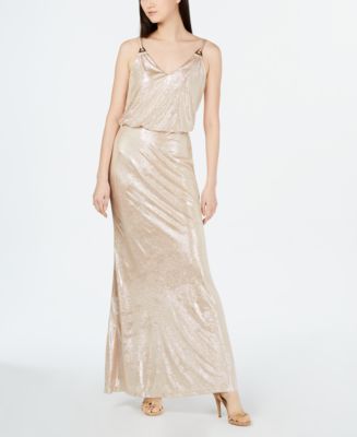 Calvin Klein Allover Metallic Blouson Gown Macy s