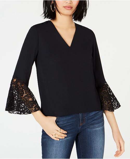 Bar Iii Lace Trim Bell Sleeve Top Created For Macy S Reviews