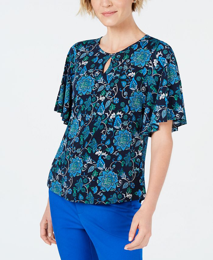 Charter Club Petite Flutter-Sleeve Printed Top, Created for Macy's - Macy's