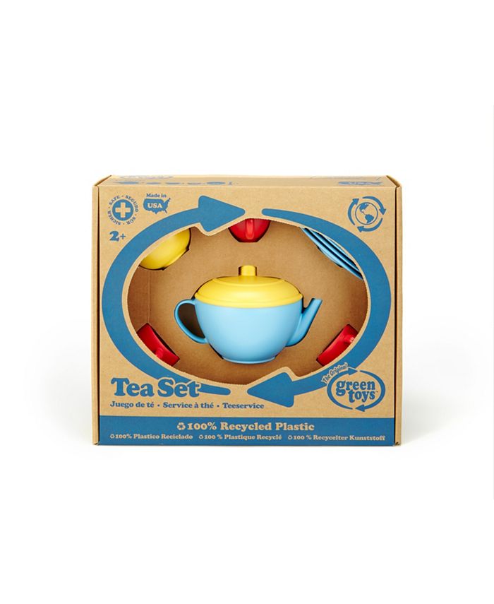 Green Toys Set Da Tè Per Bambini 17 Pezzi - Teiera, Tazze, Piattini - Giocattolo Ecologico, Blu/Rosso/Giallo, 2+ Anni