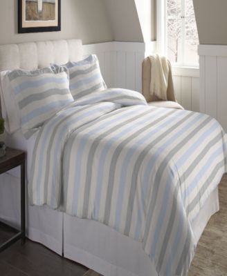 Pointehaven Savannah Stripe Superior Weight Cotton Flannel Duvet Cover Set Bedding