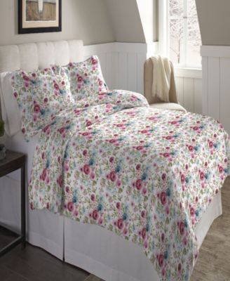 Pointehaven Rose Floral Superior Weight Cotton Flannel Duvet Cover Set Bedding In Sylvan