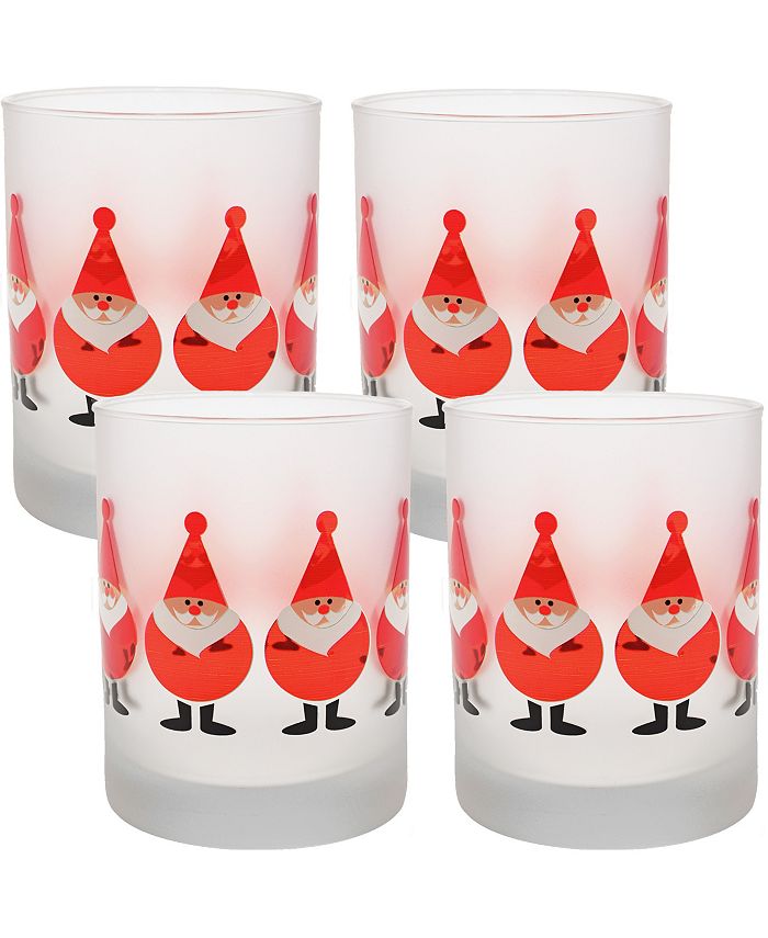 Culver - Santa Elves 14-Ounce Frosted DOF Double Old Fashioned Glass Set of 4