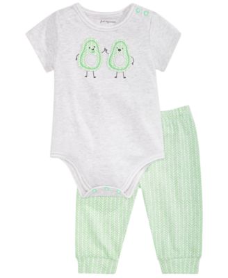 First Impressions Baby Boys & Girls Avocado Bodysuit & Herringbone-Print Jogger Pants, Created for Macy's