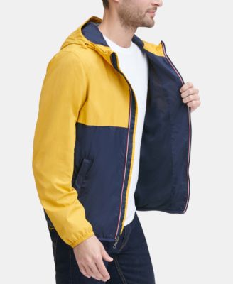 tommy hilfiger men's colorblocked logo rain slicker