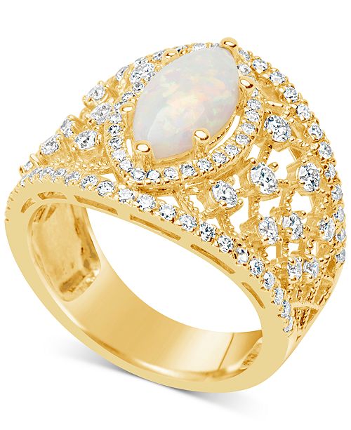 Macy's Opal (1 ct. t.w.) & Diamond (1 ct. t.w.) Openwork Ring in 14k ...
