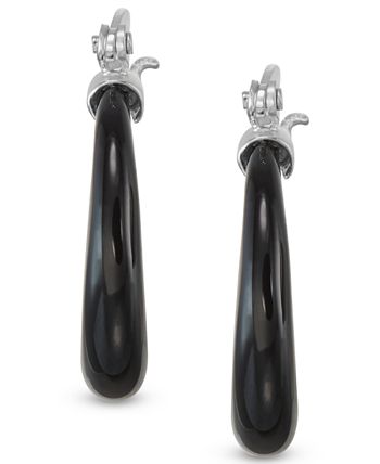 Macy's - Onyx (20mm) Hoop Earrings in Sterling Silver