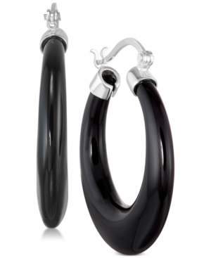 image of Onyx (30mm) Hoop Earrings in Sterling Silver